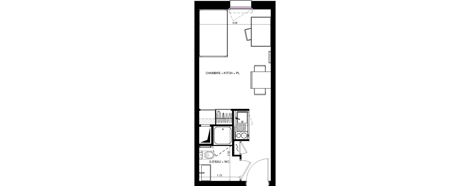 Appartement T1 de 21,38 m2 &agrave; Pau Centre