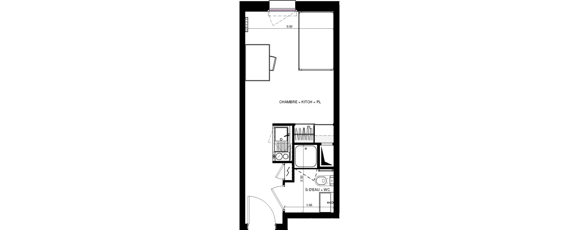 Appartement T1 de 20,74 m2 &agrave; Pau Centre