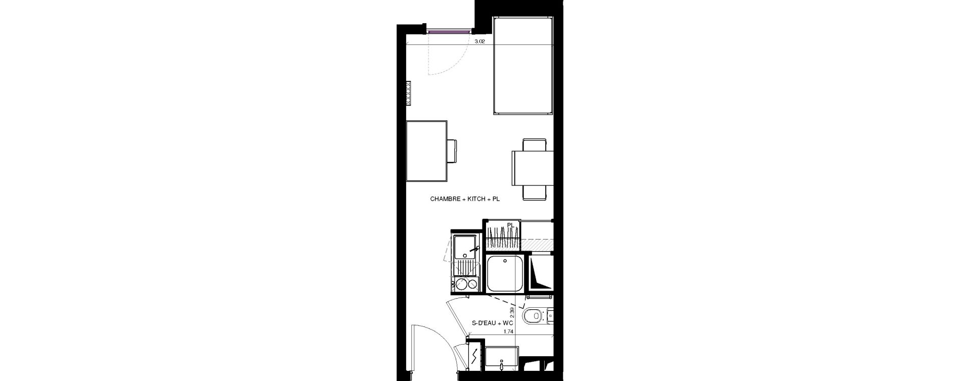 Appartement T1 de 20,66 m2 &agrave; Pau Centre
