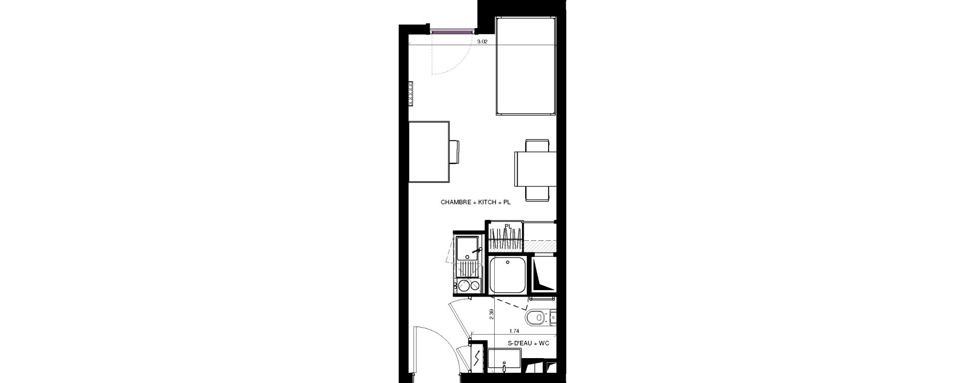 Appartement T1 de 20,65 m2 &agrave; Pau Centre
