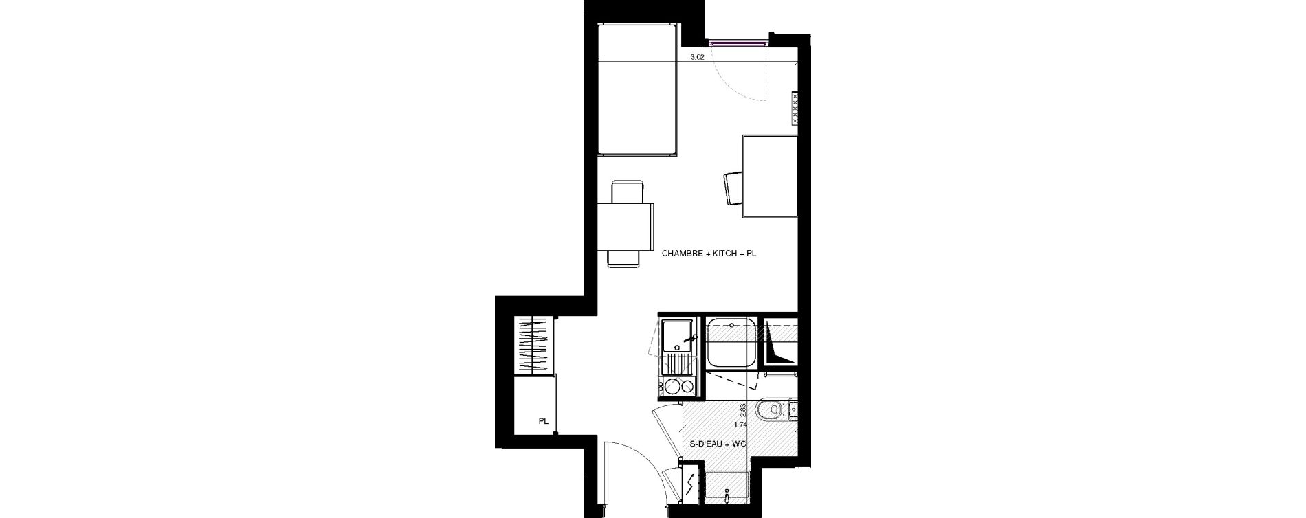 Appartement T1 de 23,67 m2 &agrave; Pau Centre