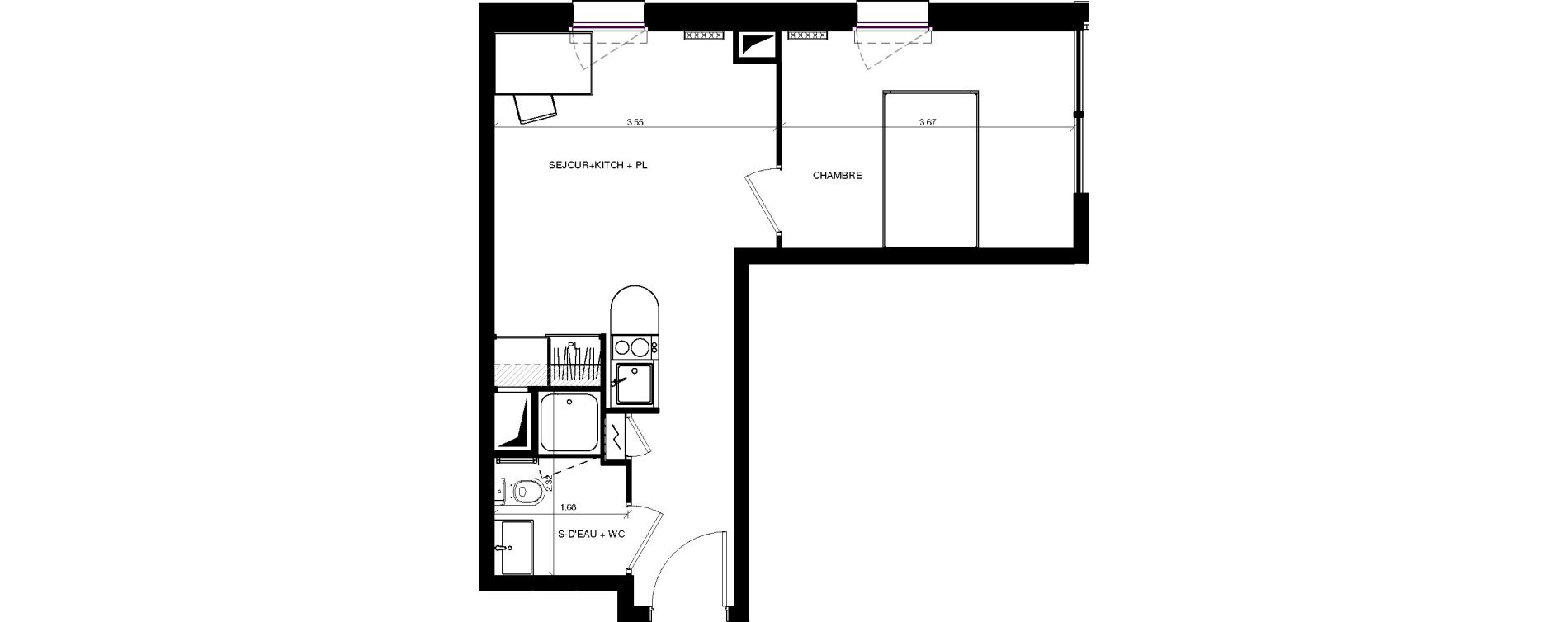 Appartement T2 de 32,37 m2 &agrave; Pau Centre