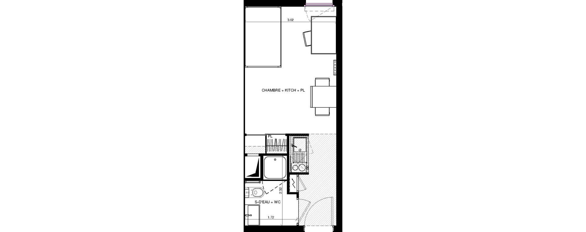 Appartement T1 de 21,38 m2 &agrave; Pau Centre