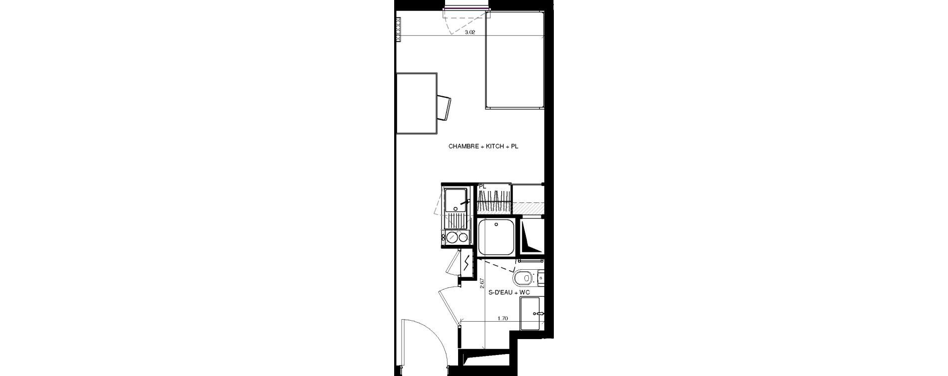 Appartement T1 de 20,49 m2 &agrave; Pau Centre