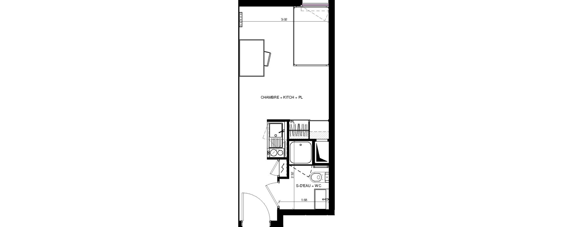 Appartement T1 de 20,74 m2 &agrave; Pau Centre