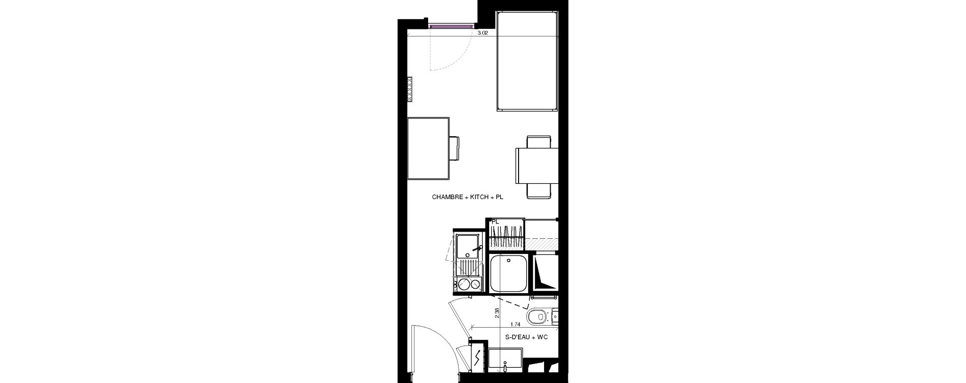 Appartement T1 de 20,64 m2 &agrave; Pau Centre