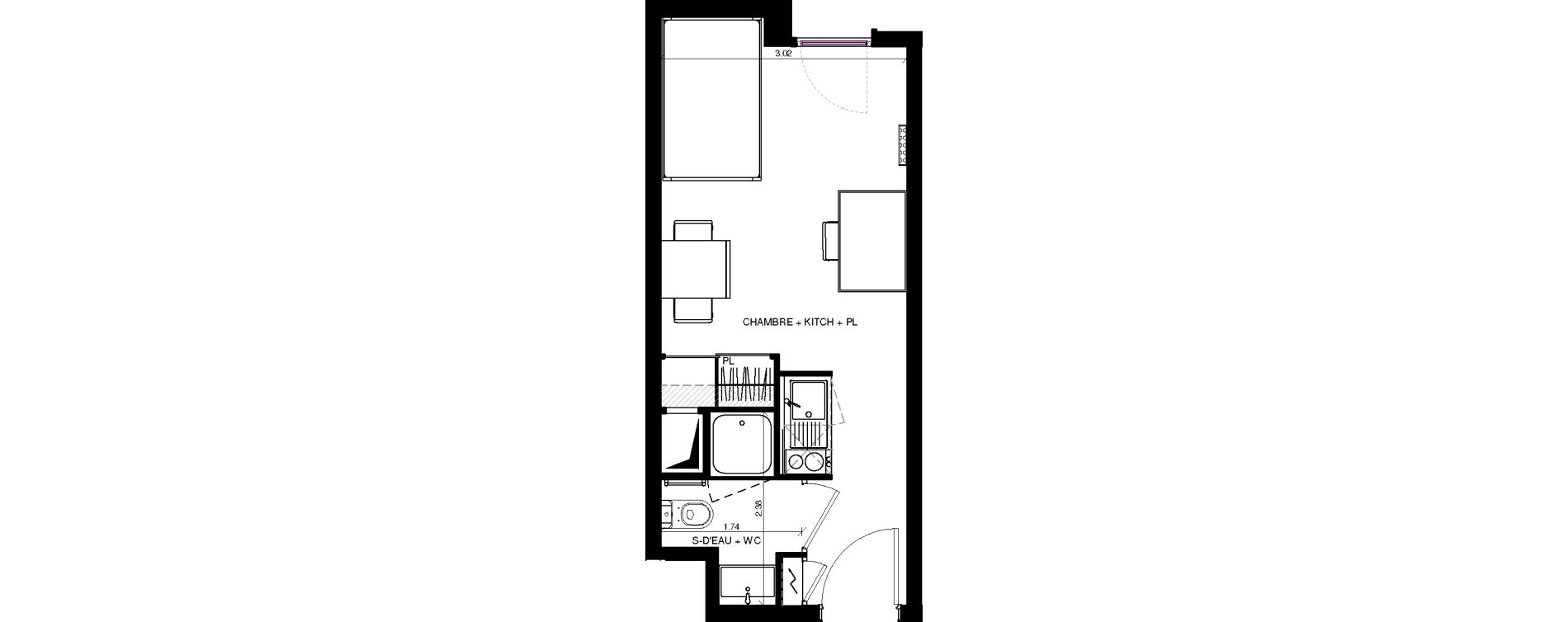 Appartement T1 de 20,32 m2 &agrave; Pau Centre