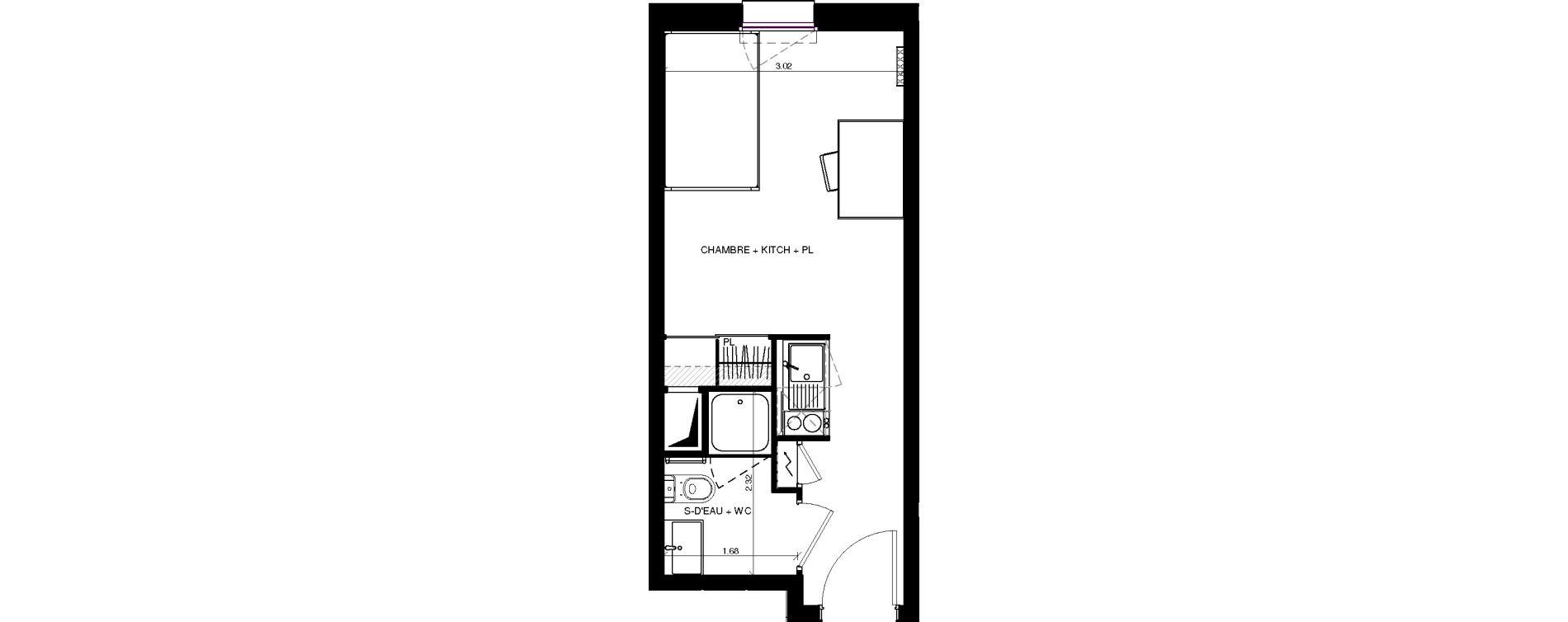 Appartement T1 de 20,73 m2 &agrave; Pau Centre