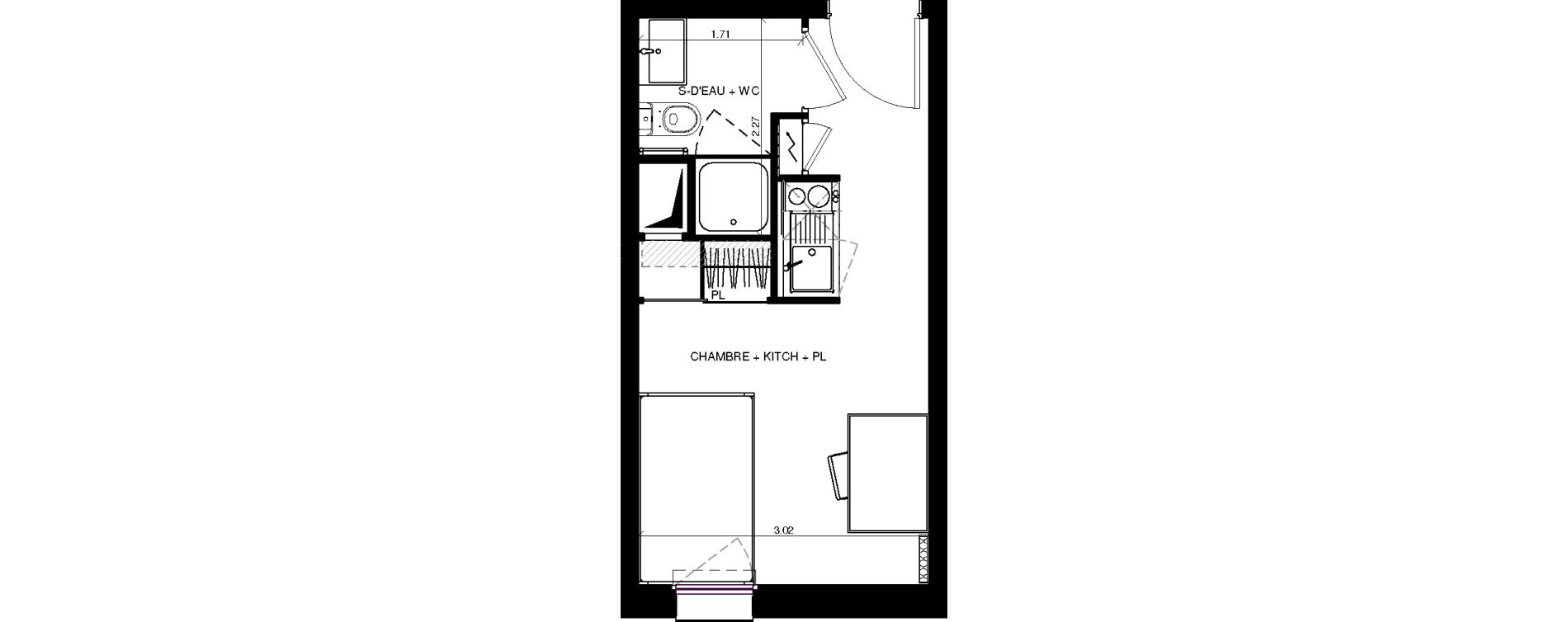 Appartement T1 de 17,35 m2 &agrave; Pau Centre