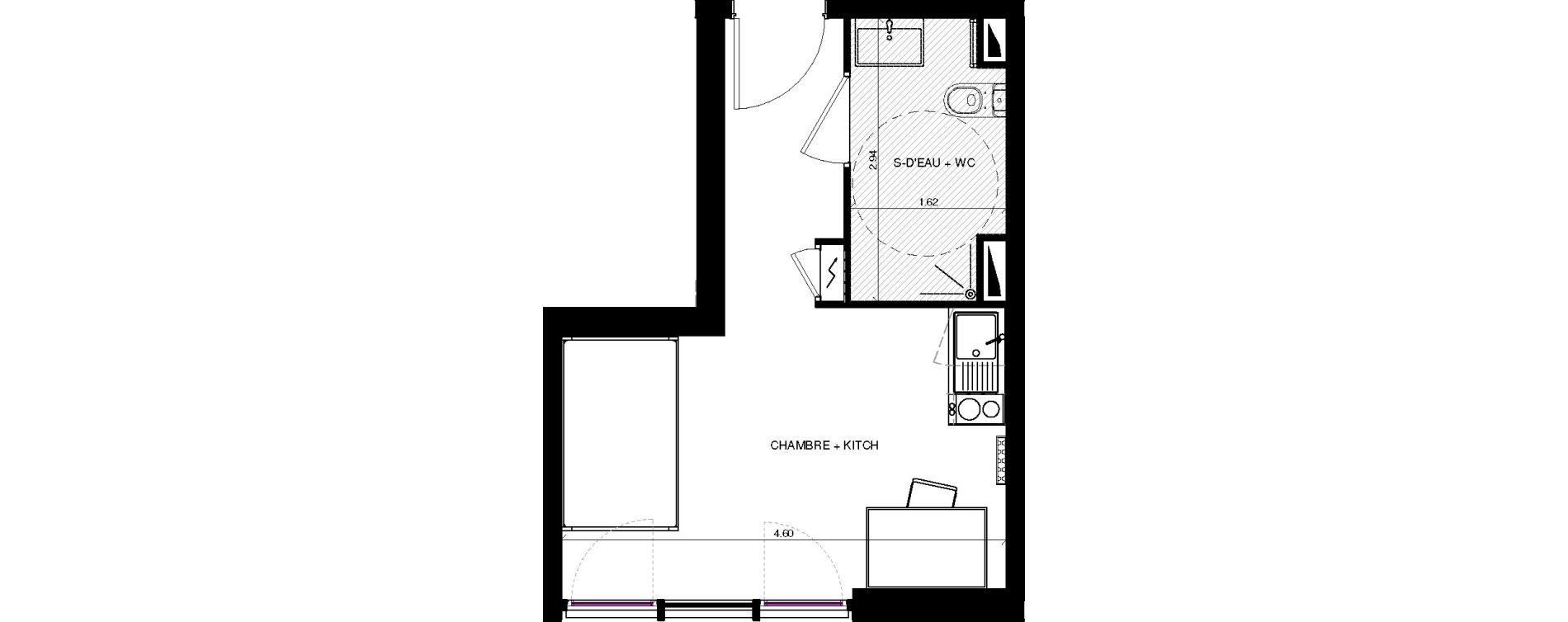 Appartement T1 de 21,85 m2 &agrave; Pau Centre
