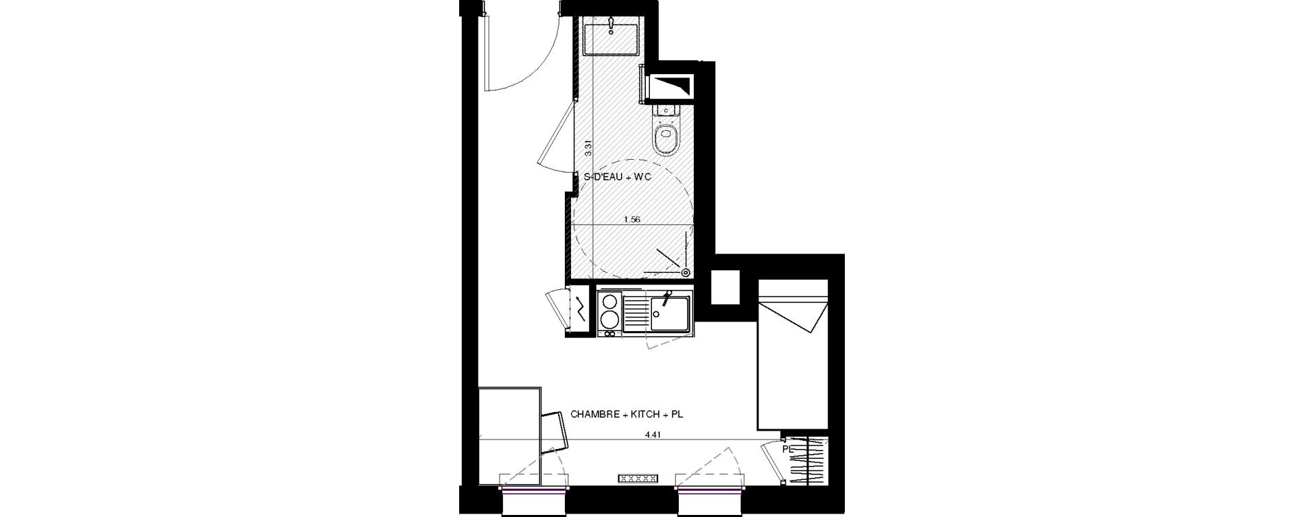Appartement T1 de 19,29 m2 &agrave; Pau Centre