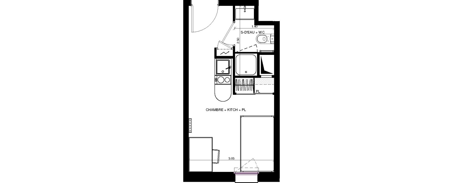 Appartement T1 de 16,83 m2 &agrave; Pau Centre