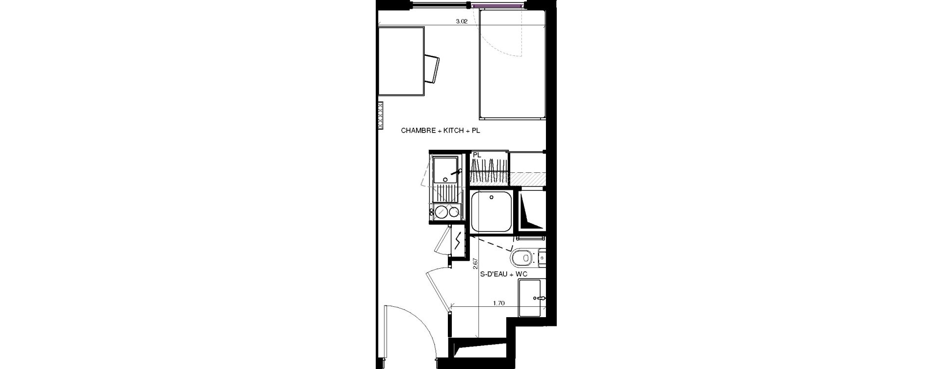 Appartement T1 de 18,11 m2 &agrave; Pau Centre