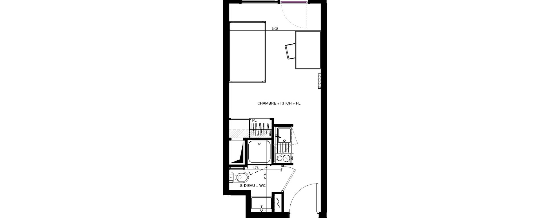 Appartement T1 de 19,89 m2 &agrave; Pau Centre
