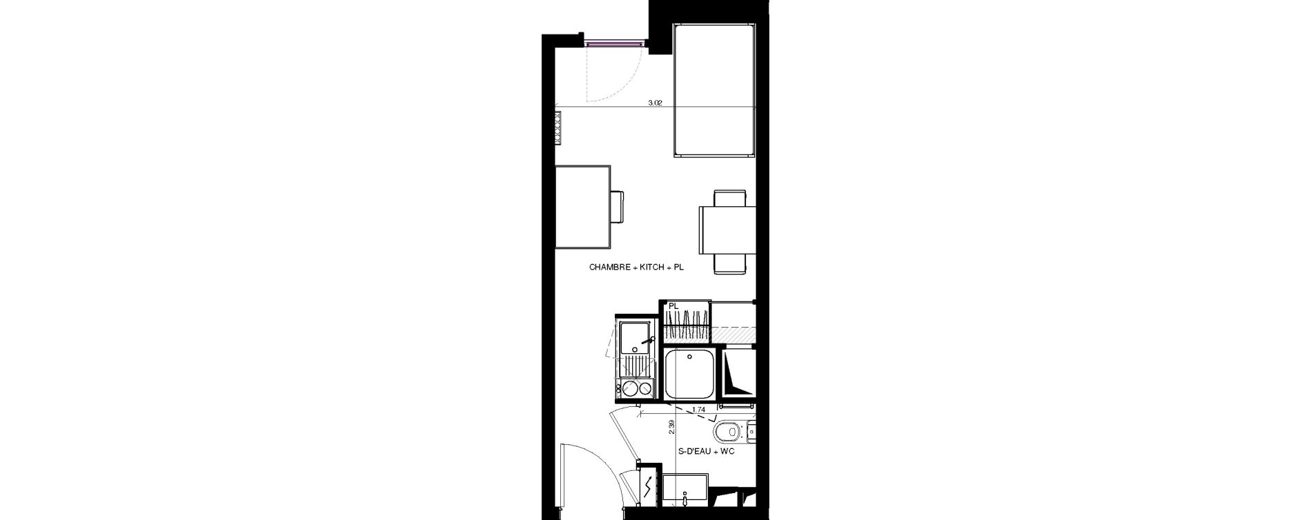 Appartement T1 de 20,60 m2 &agrave; Pau Centre