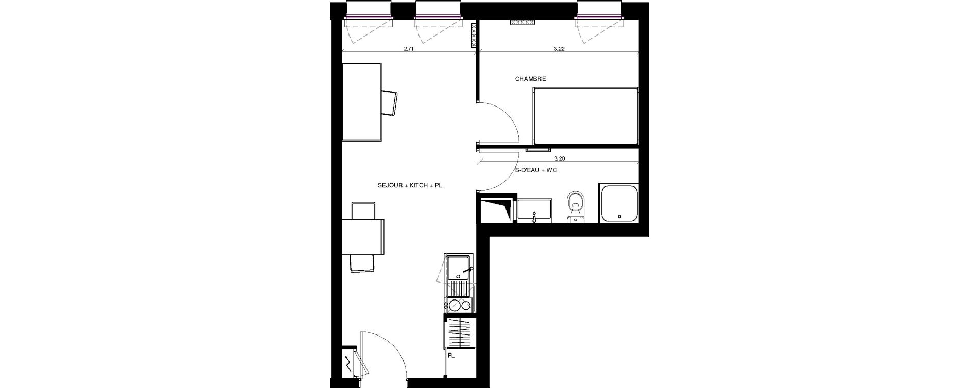 Appartement T2 de 32,85 m2 &agrave; Pau Centre
