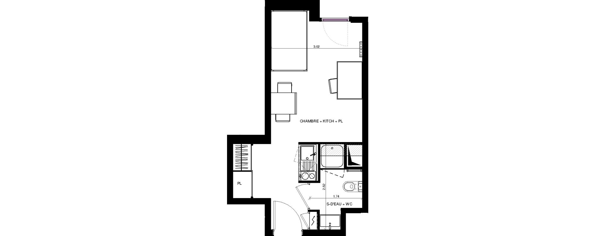 Appartement T1 de 23,65 m2 &agrave; Pau Centre