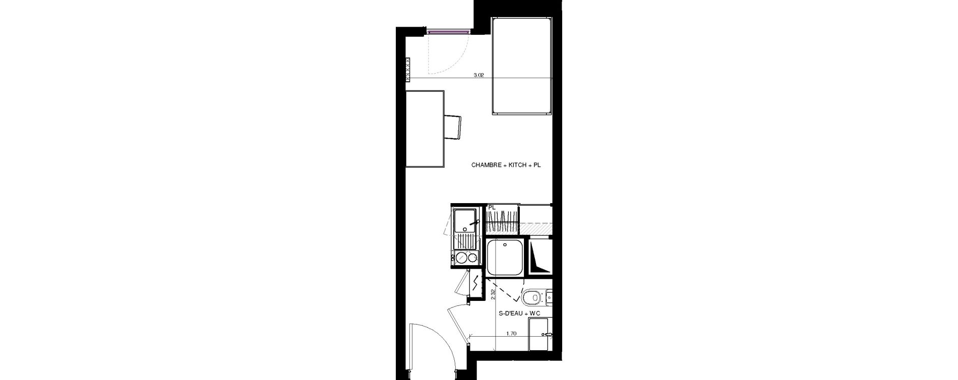 Appartement T1 de 20,17 m2 &agrave; Pau Centre