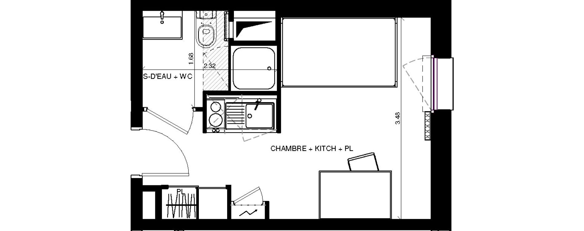 Appartement T1 de 16,81 m2 &agrave; Pau Centre