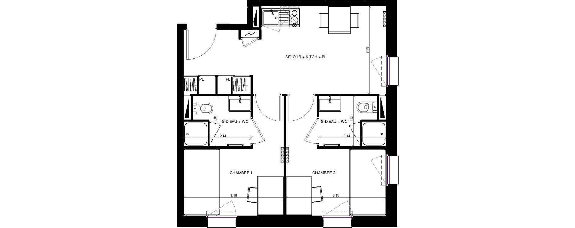 Appartement T3 de 40,31 m2 &agrave; Pau Centre