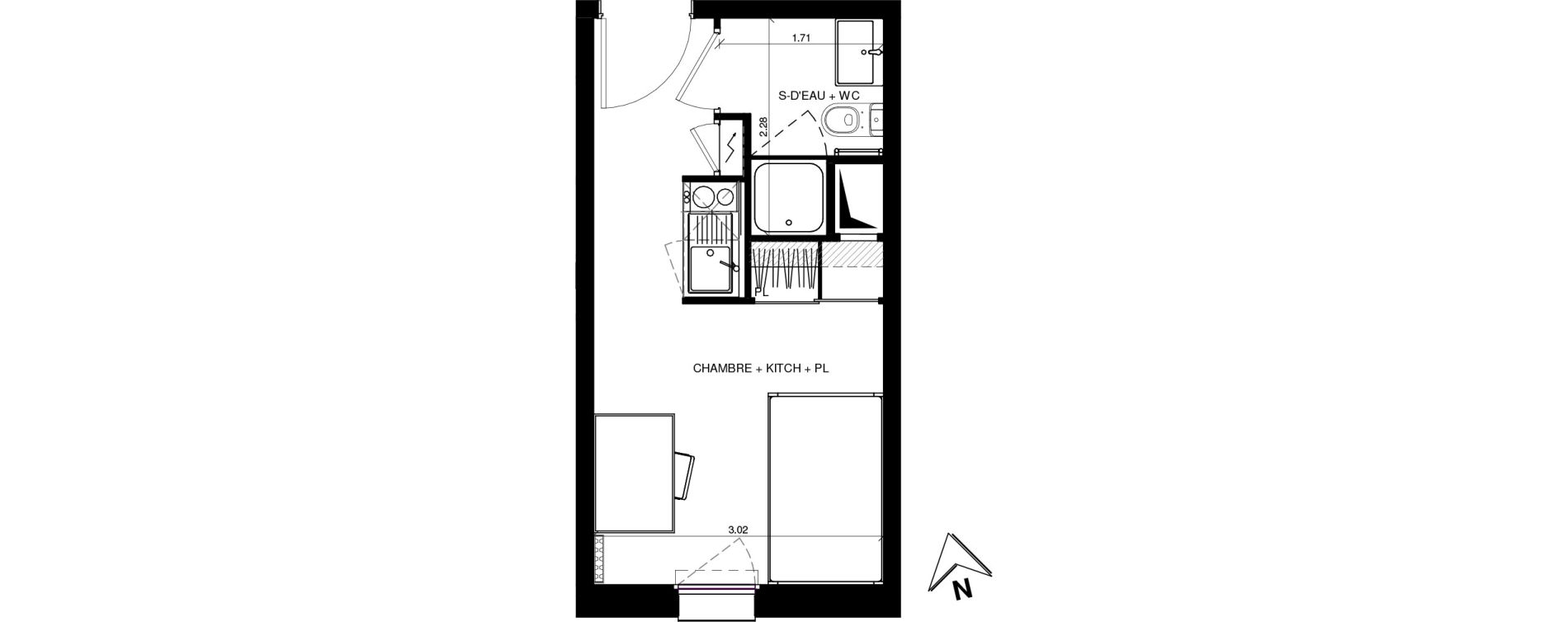 Appartement T1 de 17,38 m2 &agrave; Pau Centre