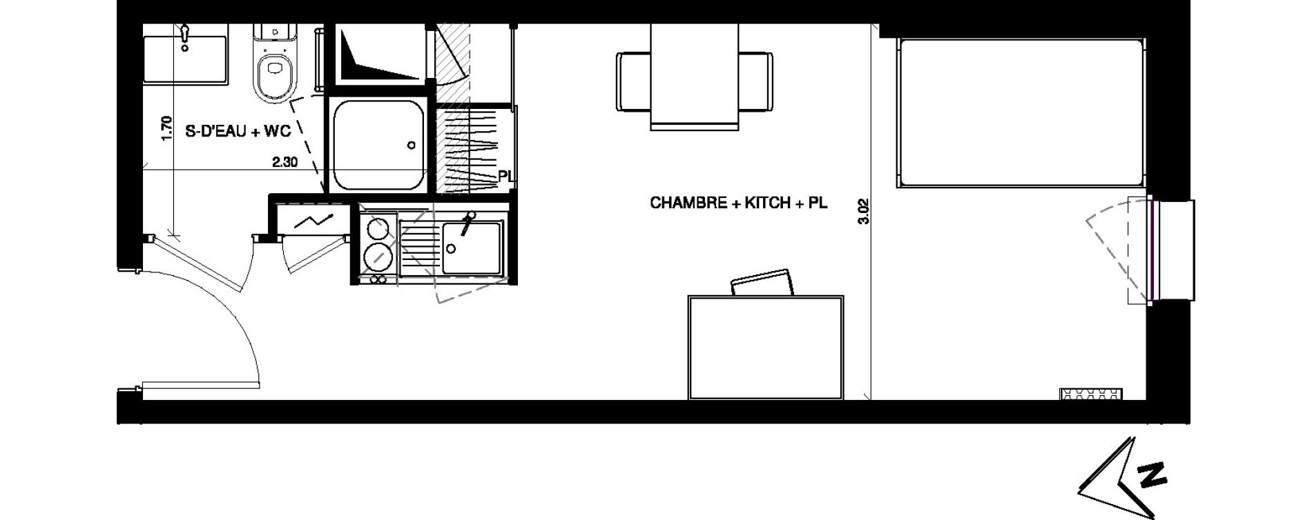 Appartement T1 de 23,64 m2 &agrave; Pau Centre