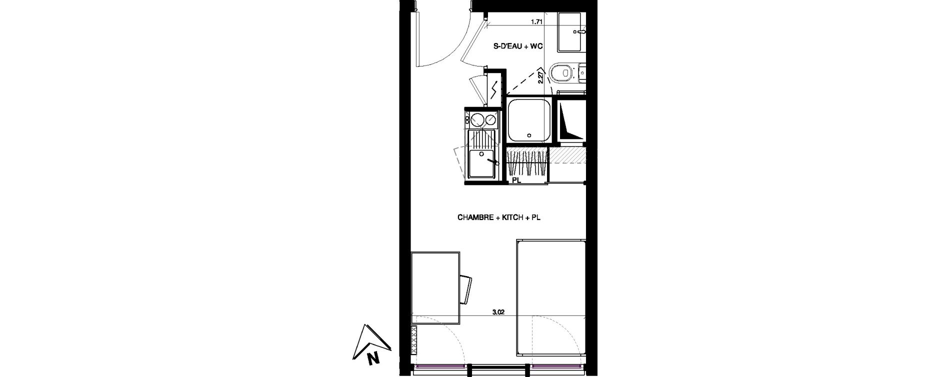 Appartement T1 de 17,92 m2 &agrave; Pau Centre