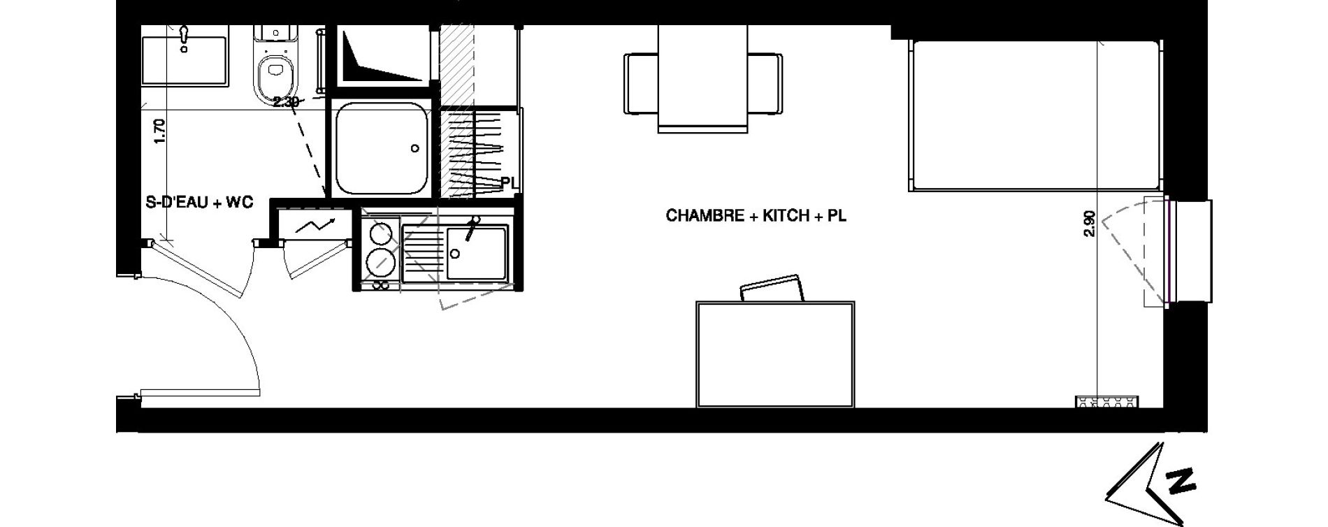 Appartement T1 de 23,64 m2 &agrave; Pau Centre