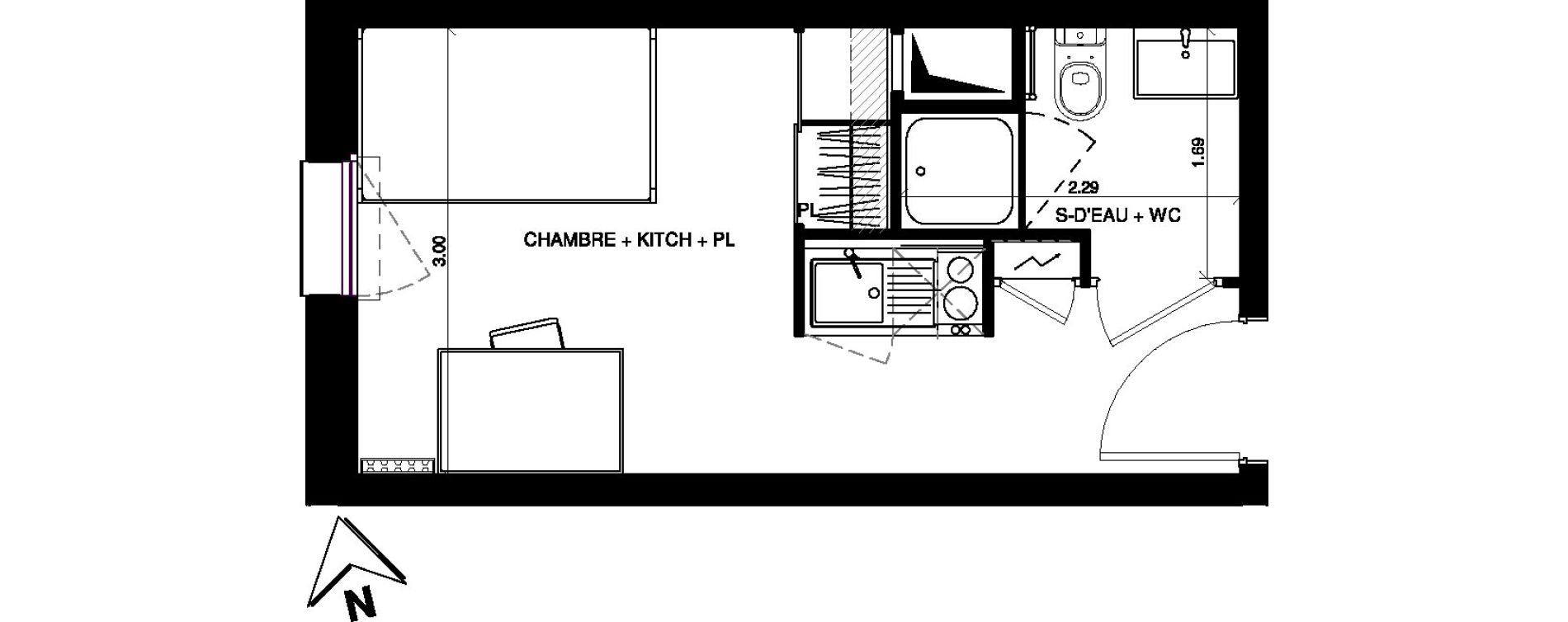 Appartement T1 de 17,28 m2 &agrave; Pau Centre