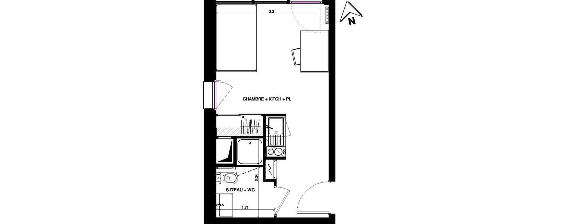 Appartement T1 de 20,27 m2 &agrave; Pau Centre