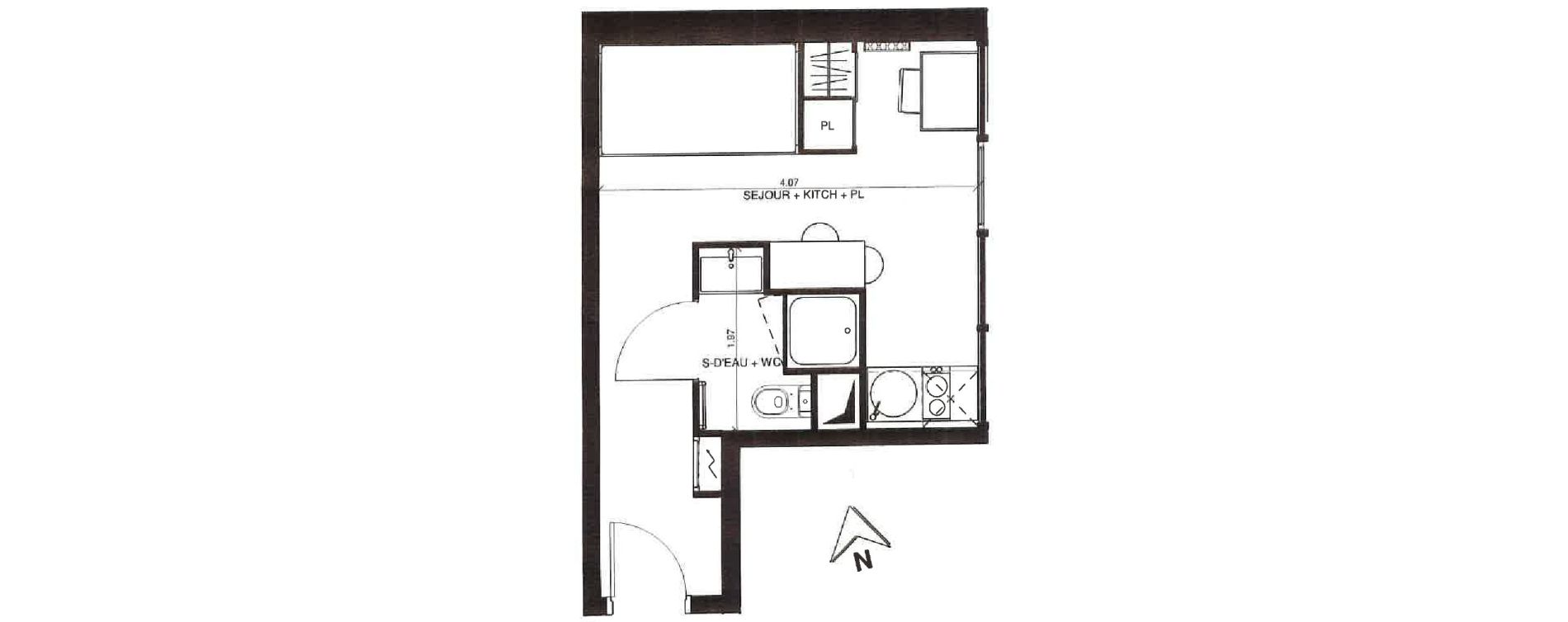 Appartement T1 de 18,82 m2 &agrave; Pau Centre