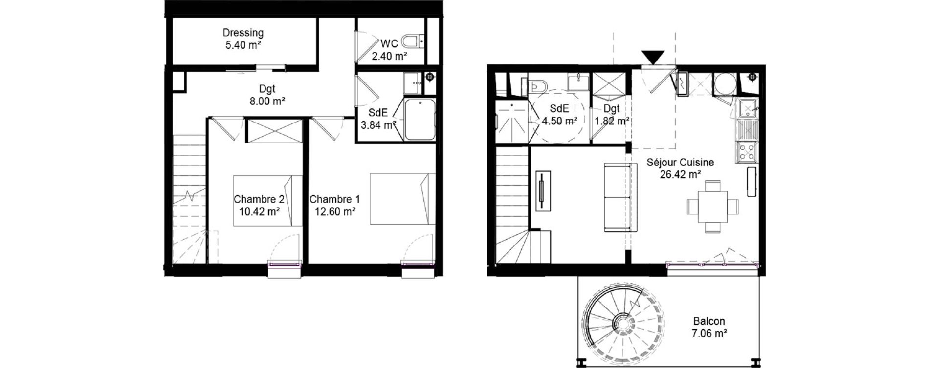 Duplex T3 de 75,41 m2 &agrave; Pau Nord