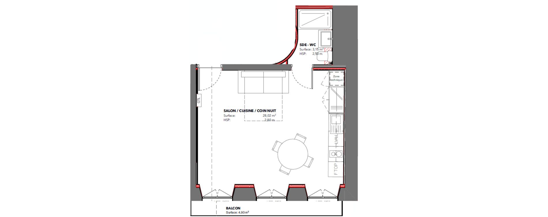 Appartement T1 de 31,17 m2 &agrave; Pau Centre ville