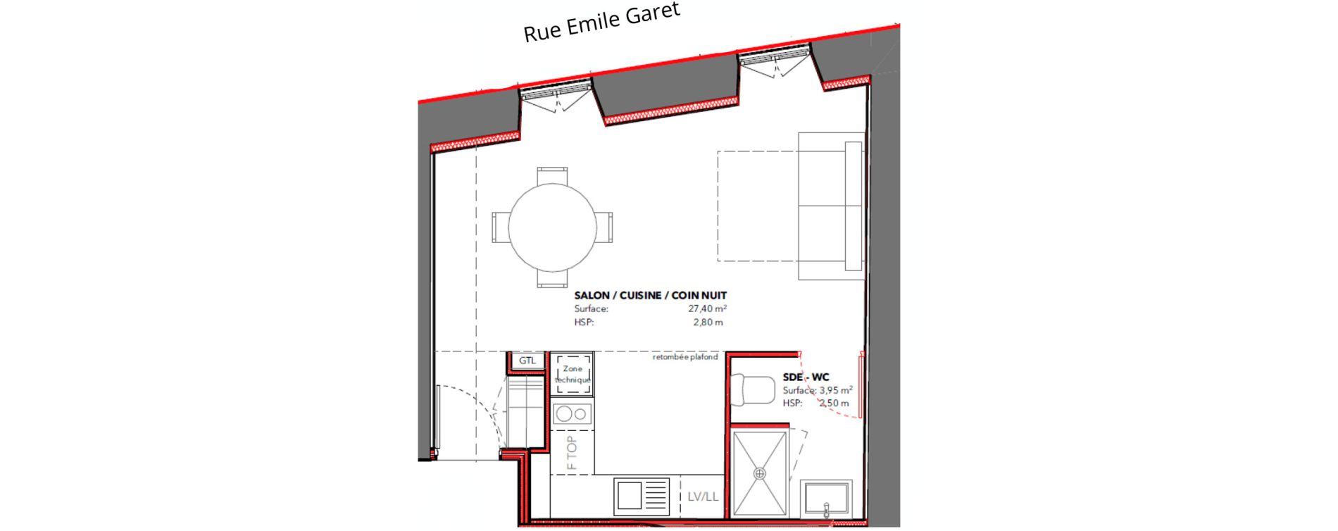 Appartement T1 de 31,25 m2 &agrave; Pau Centre ville