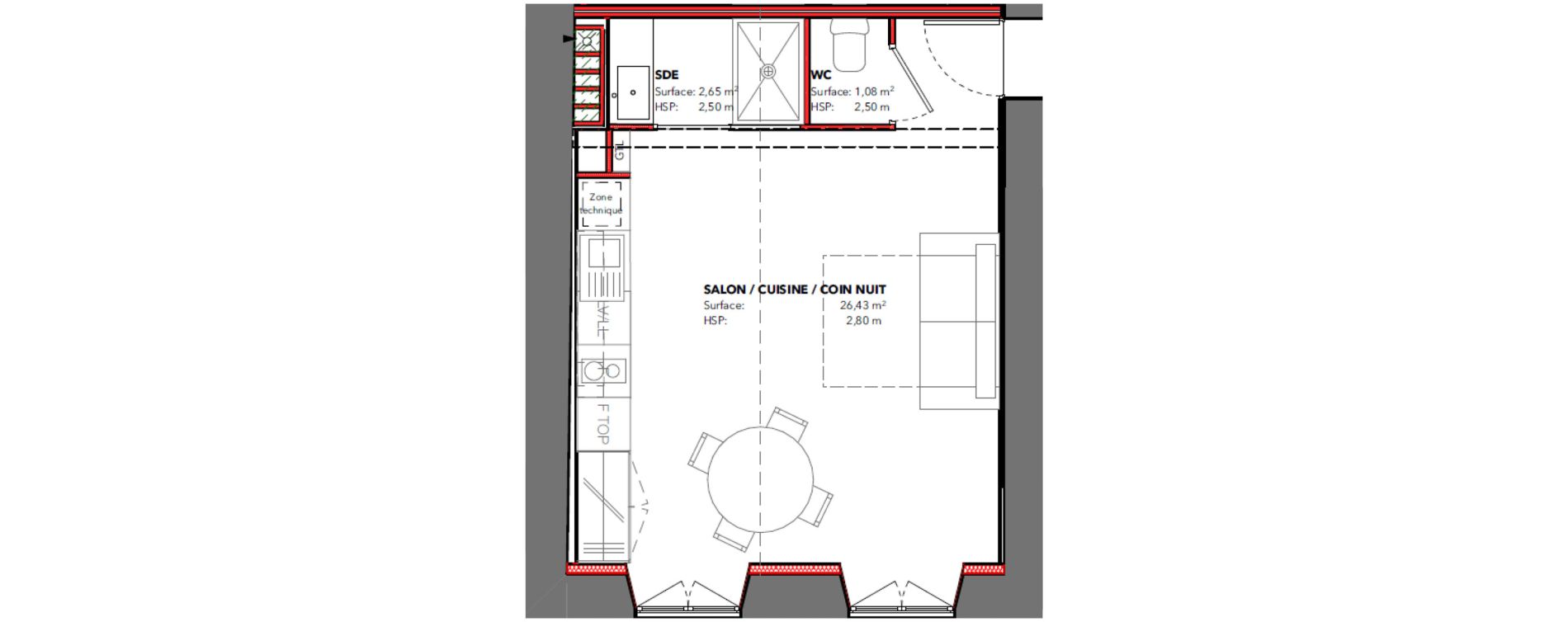 Appartement T1 de 30,16 m2 &agrave; Pau Centre ville