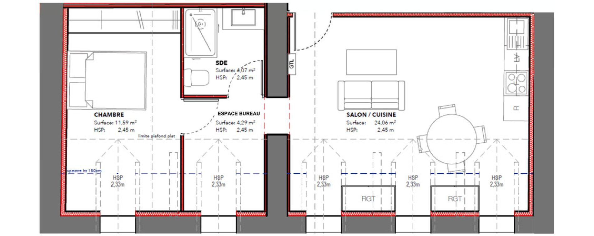 Appartement T2 de 44,01 m2 &agrave; Pau Centre ville