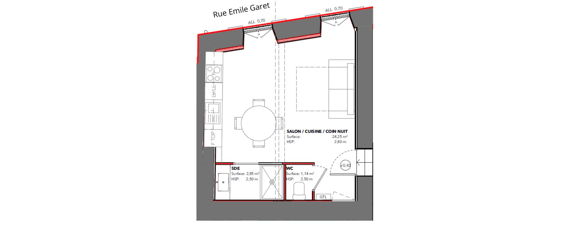 Appartement T1 de 28,24 m2 &agrave; Pau Centre ville