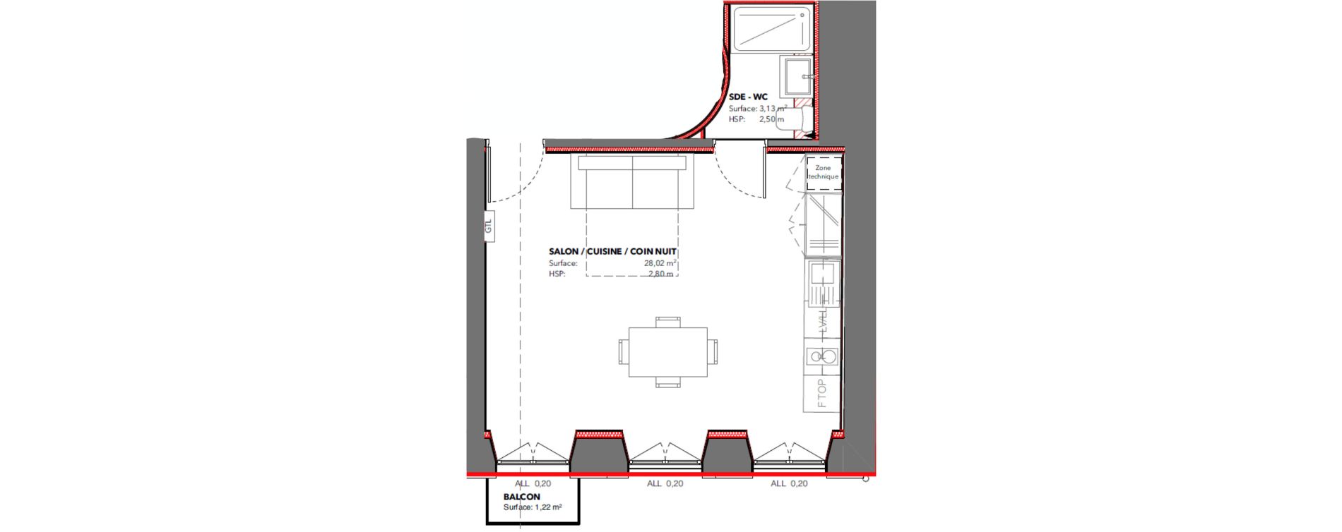 Appartement T1 de 31,15 m2 &agrave; Pau Centre ville