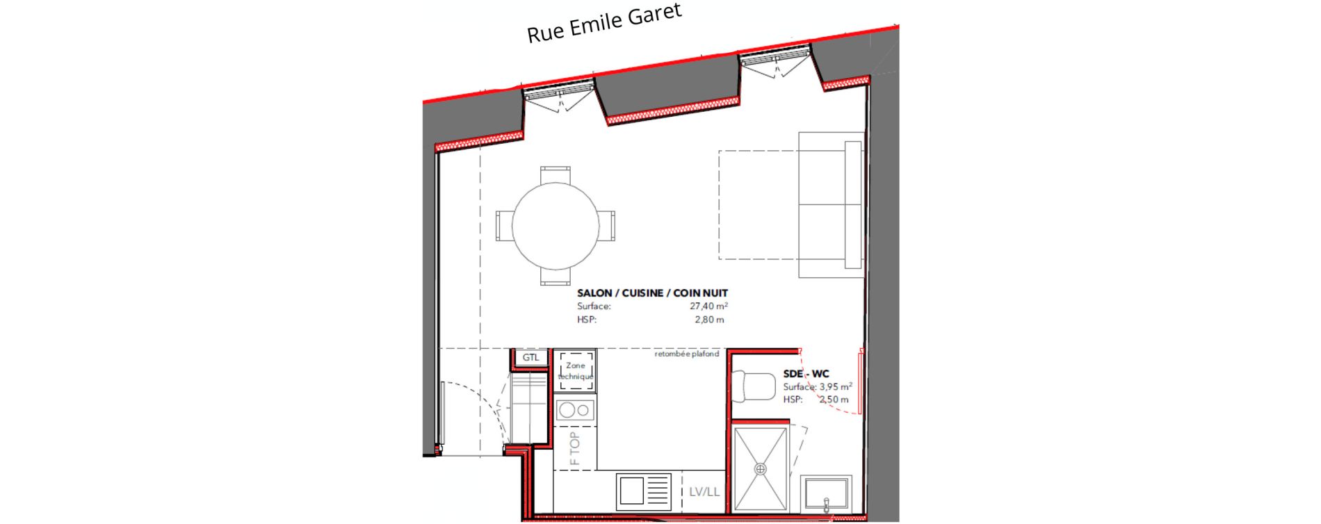 Appartement T1 de 31,35 m2 &agrave; Pau Centre ville