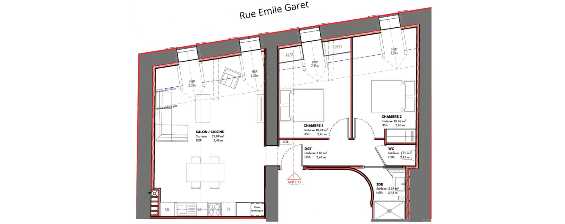 Appartement T3 de 55,35 m2 &agrave; Pau Centre ville