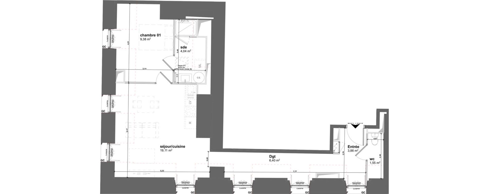 Appartement T2 de 44,34 m2 &agrave; Pau Centre ville