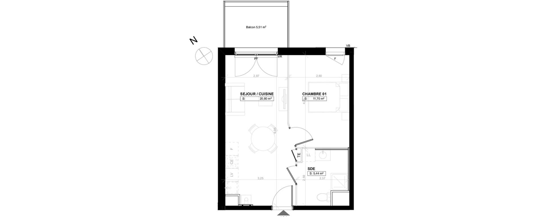 Appartement T2 de 37,94 m2 &agrave; Pau Le hameau