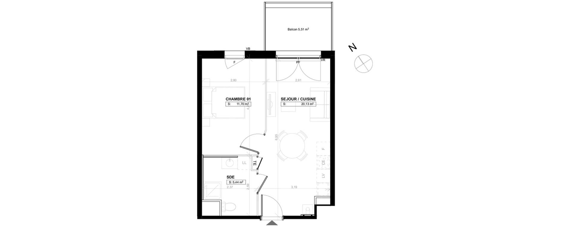 Appartement T2 de 37,19 m2 &agrave; Pau Le hameau
