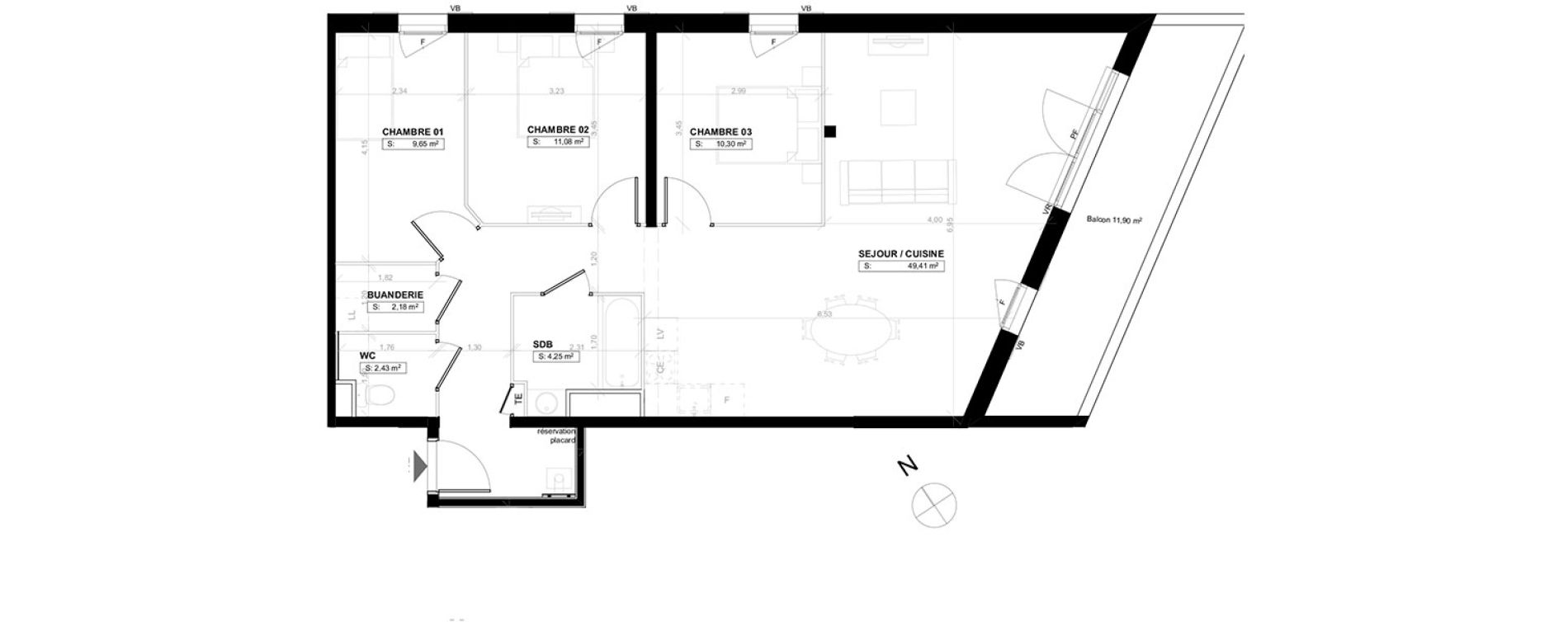 Appartement T4 de 89,30 m2 &agrave; Pau Le hameau