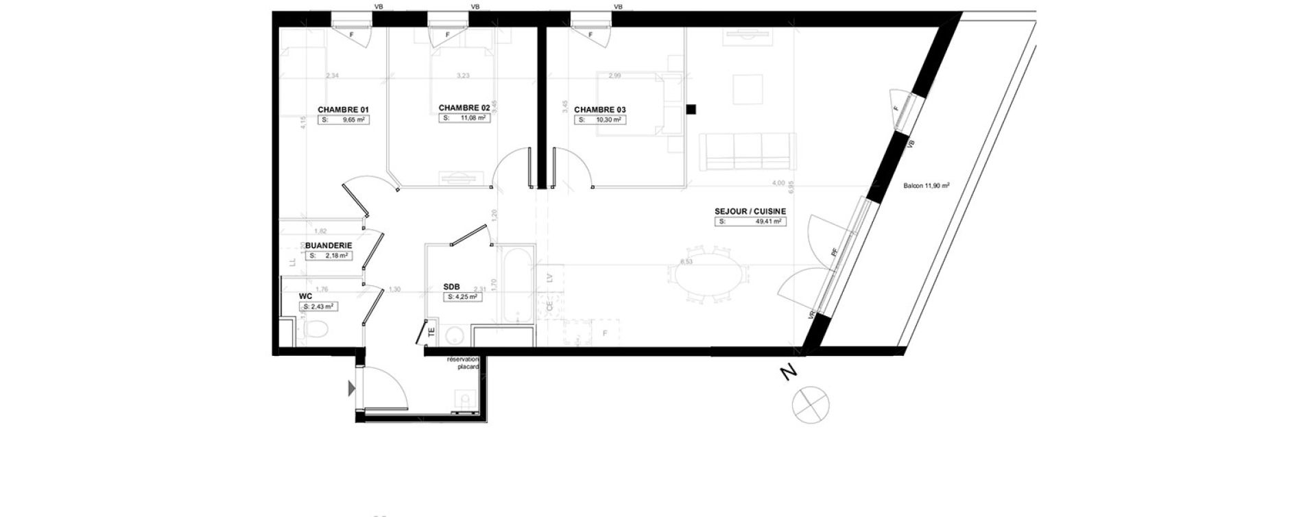 Appartement T4 de 89,30 m2 &agrave; Pau Le hameau