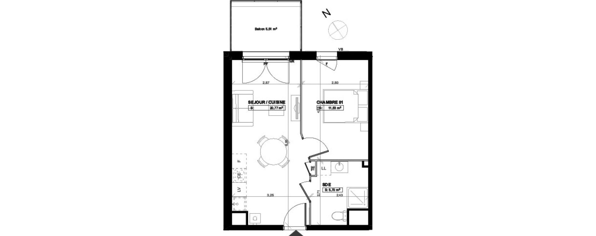 Appartement T2 de 38,00 m2 &agrave; Pau Le hameau