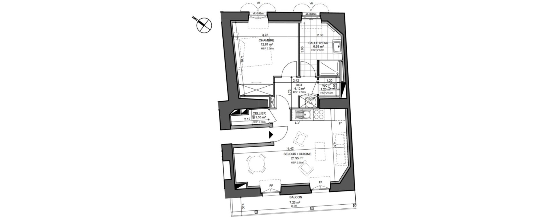Appartement T2 de 48,34 m2 &agrave; Pau Centre ville