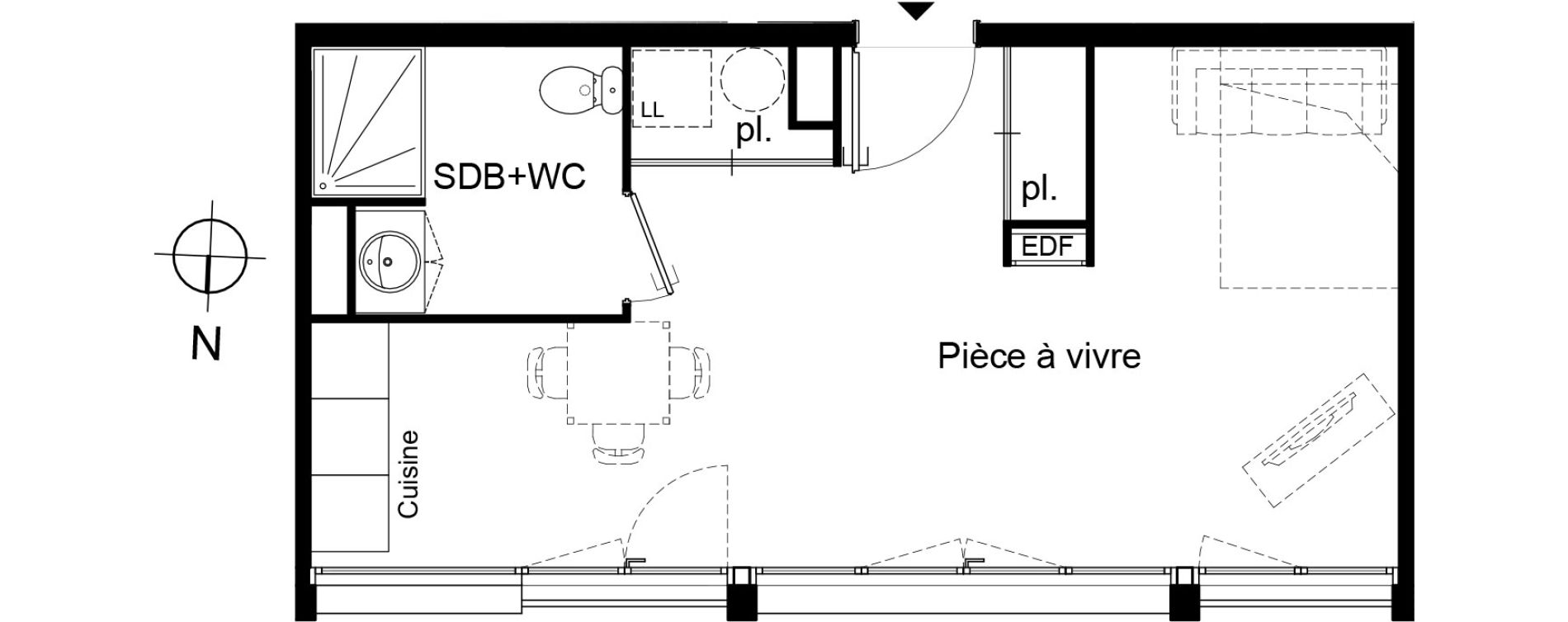 Appartement T1 de 34,50 m2 &agrave; Pau Centre ville