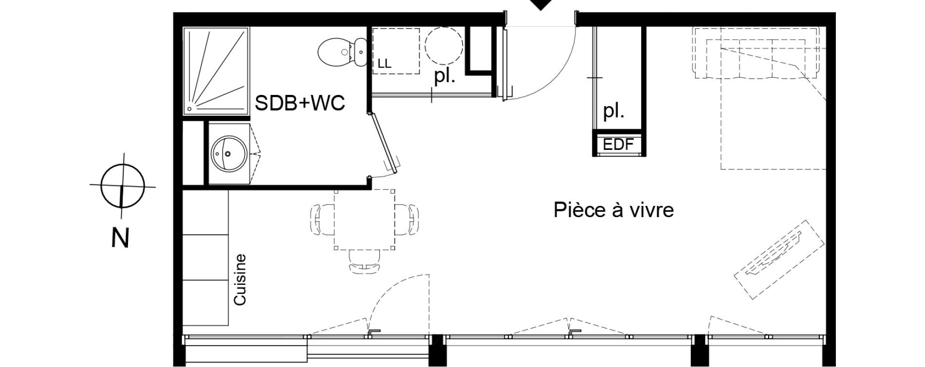 Appartement T1 de 34,50 m2 &agrave; Pau Centre ville