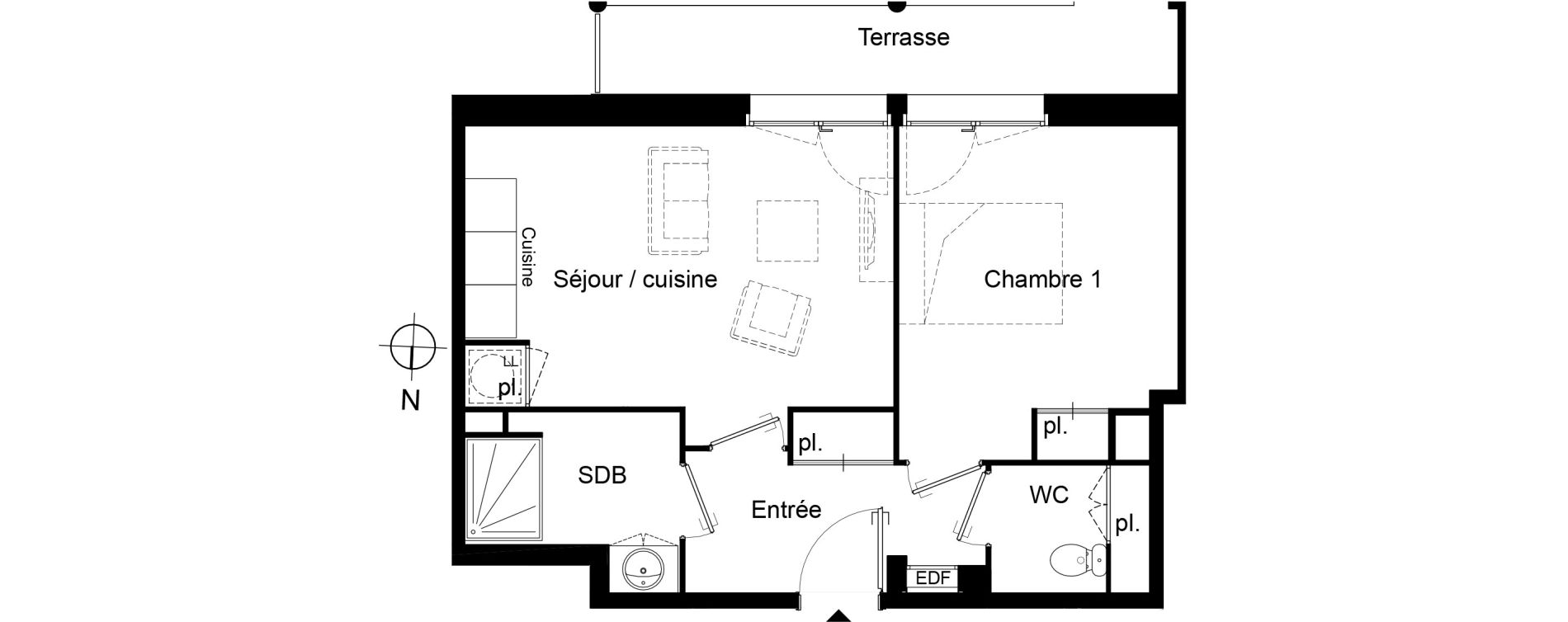 Appartement T2 de 42,00 m2 &agrave; Pau Centre ville